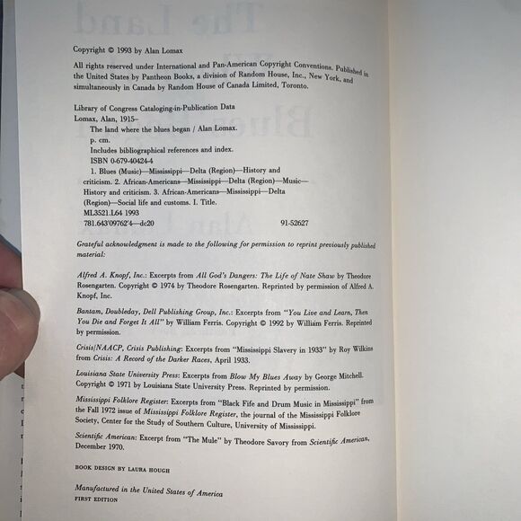 Book LAND WHERE BLUES BEGAN By Alan Lomax - Hardcover Like New First Edition - Picture 5 of 5